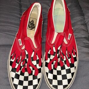 Vans Red Flame Checkerboard Slip-On Sneakers